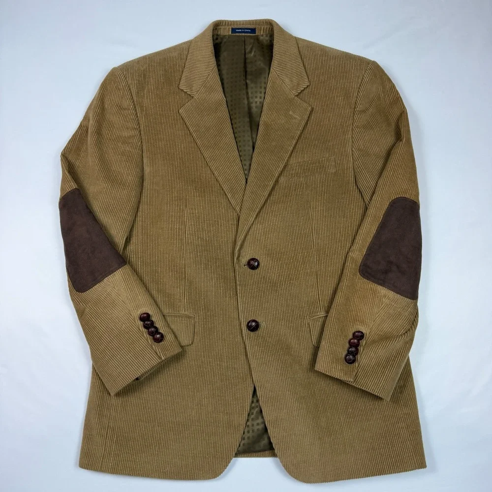 Roundtree & Yorke Corduroy Blazer Mens‎ 38R Tan Good Elbow Patches